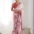 baby pink chinon silk blend print work with mirror work border designer saree