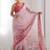 baby pink chinon silk blend print work with mirror work border designer saree