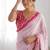 baby pink chinon silk blend print work with mirror work border designer saree