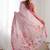 baby pink chinon silk blend print work with mirror work border designer saree