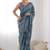 blue chinon silk blend print work with mirror work border designer saree