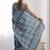 blue chinon silk blend print work with mirror work border designer saree