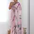 baby pink chinon silk blend print work with mirror work border designer saree