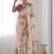 cream chinon silk blend print work with mirror work border designer saree
