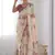 cream chinon silk blend print work with mirror work border designer saree