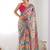 multi color chinon silk blend print work with mirror work border designer saree