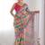 multi color chinon silk blend print work with mirror work border designer saree