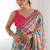 multi color chinon silk blend print work with mirror work border designer saree