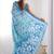 sky blue chinon silk blend print work with mirror work border designer saree