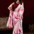 light pink satin silk blend digital printed pearl lace border work saree