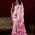 light pink satin silk blend digital printed pearl  lace border work saree
