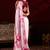 light pink satin silk blend digital printed pearl  lace border work saree