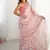 baby pink chinon silk blend print work with mirror work border designer saree