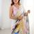 off white sky blue chinon silk blend print work with mirror work border designer saree