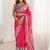 pink chinon silk blend print work with mirror work border designer saree
