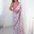 off white chinon silk blend print work with mirror work border designer saree