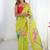 lemon yellow chinon silk blend print work with mirror work border designer saree
