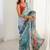 multicolor chinon silk blend print work with mirror work border designer saree