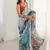 multicolor chinon silk blend print work with mirror work border designer saree
