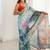 multicolor chinon silk blend print work with mirror work border designer saree