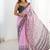 baby pink chinon silk blend print work with mirror work border designer saree