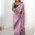 baby pink chinon silk blend print work with mirror work border designer saree