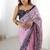 baby pink chinon silk blend print work with mirror work border designer saree