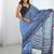 blue chinon silk blend print work with mirror work border designer saree