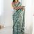 multi color chinon silk blend print work with mirror work border designer saree