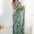multi color chinon silk blend print work with mirror work border designer saree