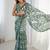 multi color chinon silk blend print work with mirror work border designer saree