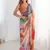 multi color chinon silk blend print work with mirror work border designer saree