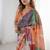 multi color chinon silk blend print work with mirror work border designer saree