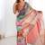 multi color chinon silk blend print work with mirror work border designer saree