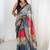 multi color chinon silk blend print work with mirror work border designer saree