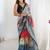 multi color chinon silk blend print work with mirror work border designer saree