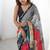 multi color chinon silk blend print work with mirror work border designer saree
