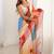 multi color chinon silk blend print work with mirror work border designer saree