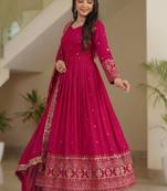 Rani pink embroidery vichitra silk Anarkali set