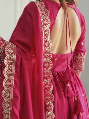 rani pink embroidery vichitra silk anarkali set 2