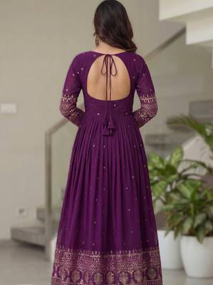 Purple embroidery vichitra silk Anarkali set 2