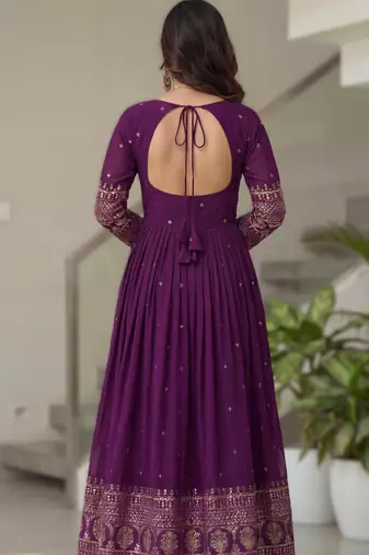 Purple embroidery vichitra silk Anarkali set