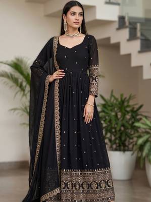 Black embroidery vichitra silk Anarkali set 1