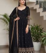 Black embroidery vichitra silk Anarkali set