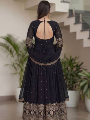 Black embroidery vichitra silk Anarkali set 2