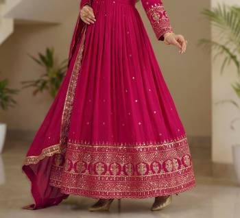 rani pink embroidery vichitra silk anarkali set 4