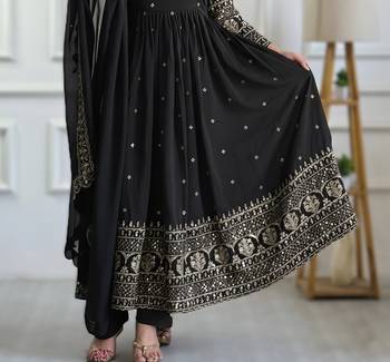 Black embroidery vichitra silk Anarkali set 4