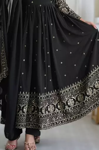 Black embroidery vichitra silk Anarkali set