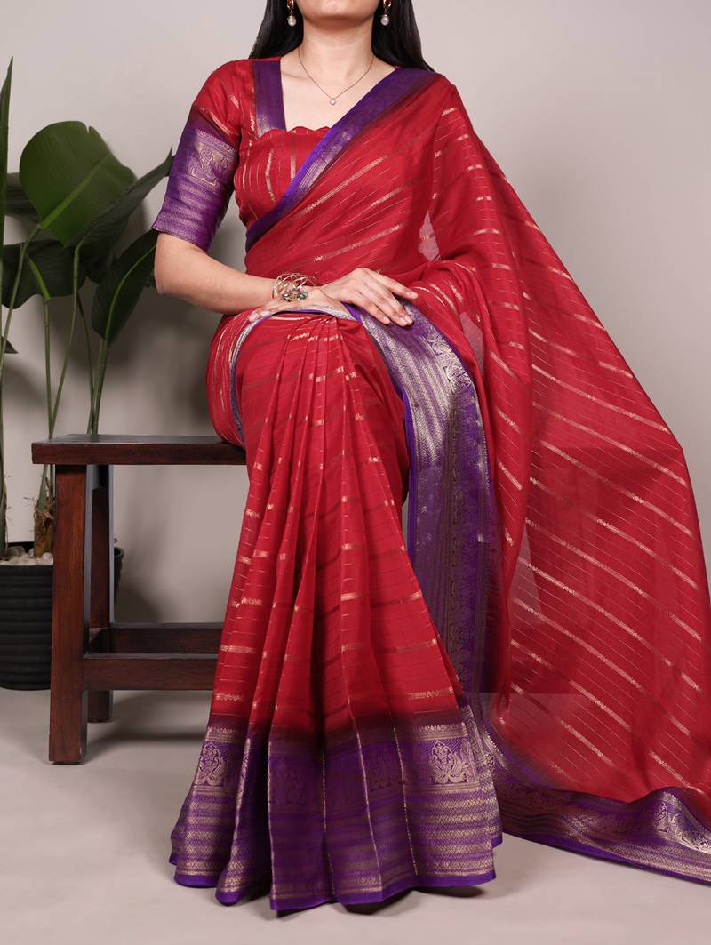 Crepe saree with zari weaving work