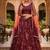 Wine Floral Printed Organza Lehenga set choli dupatta
